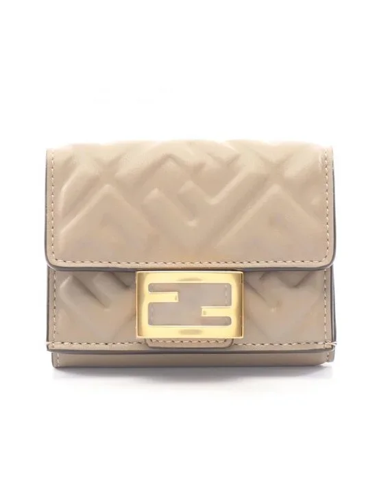 Fendi Trifold Wallet Baguette FF Logo Leather