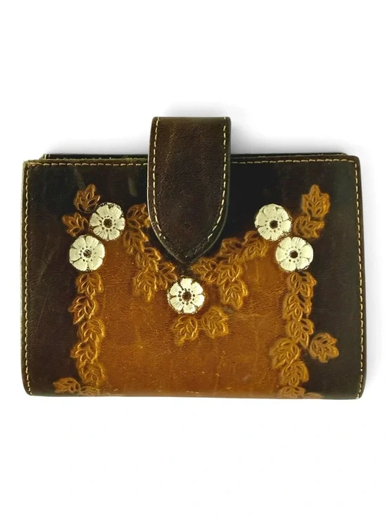 Vintage Baronet Tooled Leather Floral Cowhide Wallet Brown Western Boho Bifold
