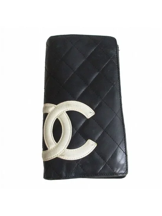 Chanel Wallet Cambon Line Leather Quilted Bifold Seal Black