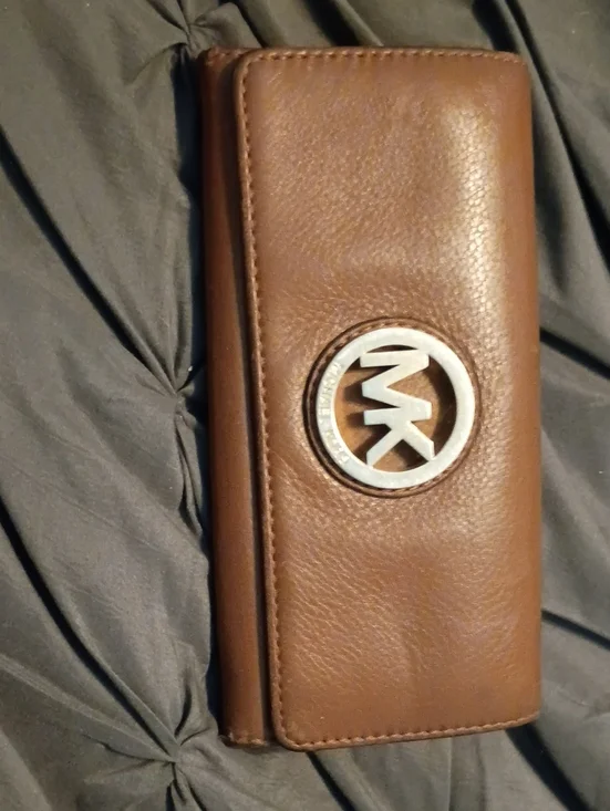 Michael Kors Cognac Brown Leather Wallet with Silver MK Logo