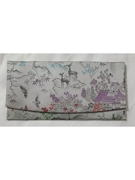 Vtg Kyoto Nishijin Ori Brocade Wallet Silver Japanese Fukusa Kaishi Wedding EUC