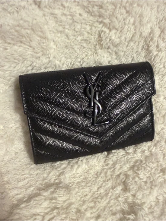 Saint Laurent Black Quilted Leather Compact Wallet with YSL Logo