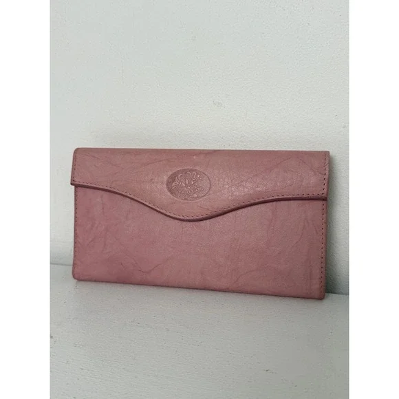Buxton Women Pink Top Grain Cowhide Leather Clutch Wallet Kiss Lock Organizer