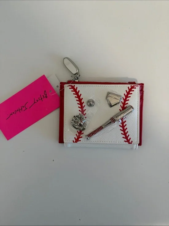 Betsey Johnson Red Card Wallet with Silver Charm