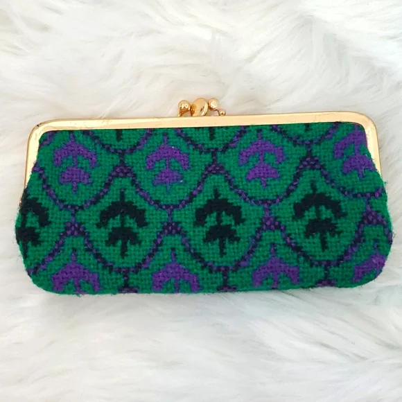 Vintage 1960s Brynkir Woollen Mill wool wallet green purple