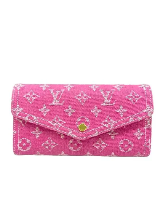 Louis Vuitton Wallet Monogram Mini Lin Portefeuille Sarah Fuchsia Denim Cotton