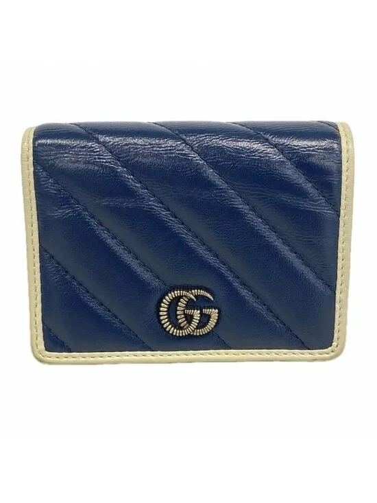 Gucci Wallet GG Marmont Leather Navy White Silver