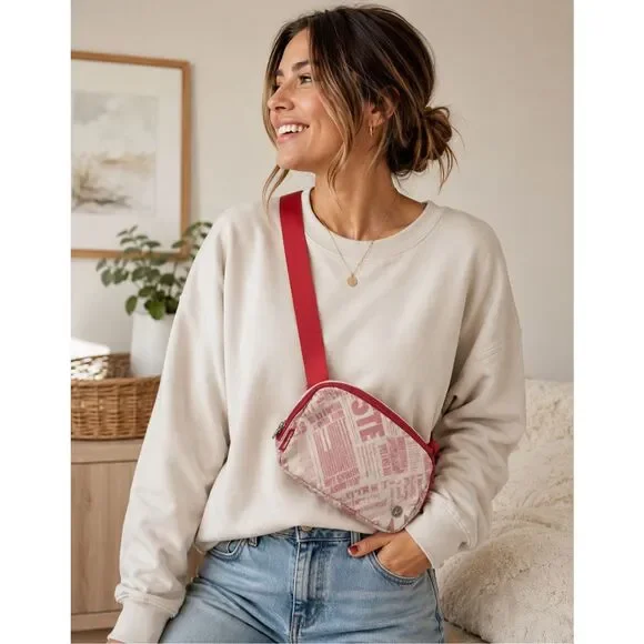 Lululemon Everywhere Belt Bag White & Red Manifesto Print ONE SIZE