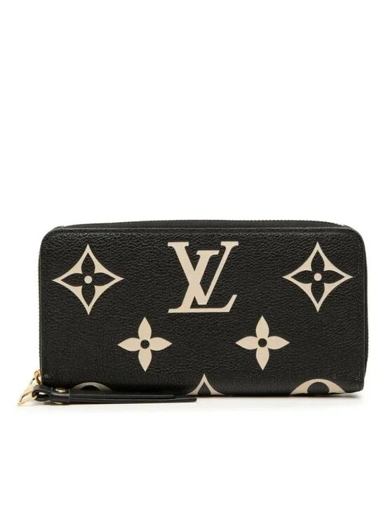 Louis Vuitton Monogram Empreinte Zippy Wallet Zip Around Black Beige Leather