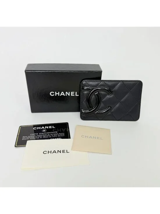 Chanel CC Logo Quilted Card Case Leather Black Vintage