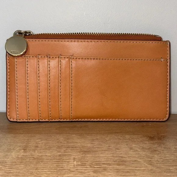 G.I.L.I. Slim Leather Card Wallet in Tan with Gold Hardware