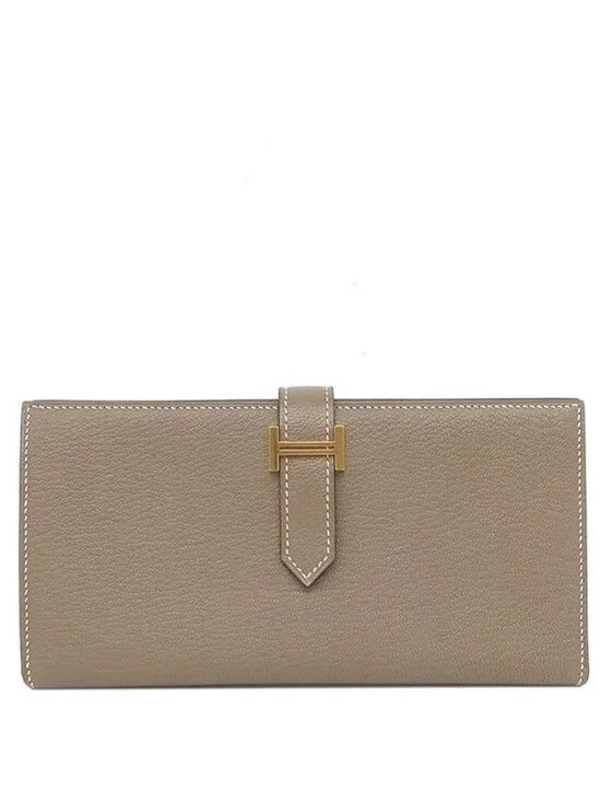 Hermes Wallet Bearn Souffle Chevre Etoupe Gold Gray