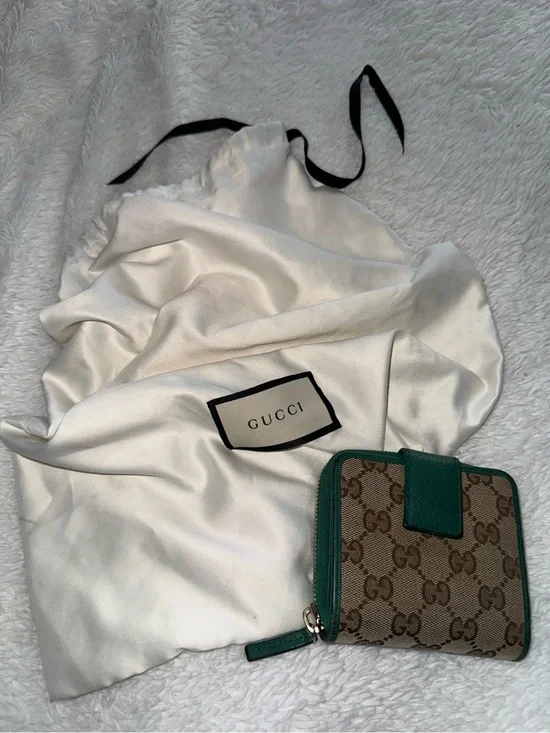Gucci Brown GG Canvas Wallet with Green Trim
