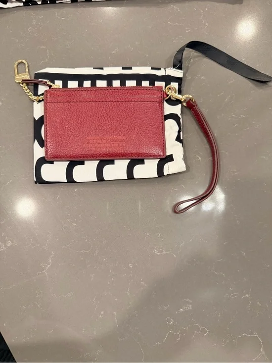 Marc Jacobs Red Leather Wristlet Card Case with Gold Hardware