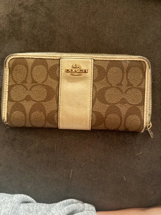 Coach Zip Around Wallet in Brown and Chalk