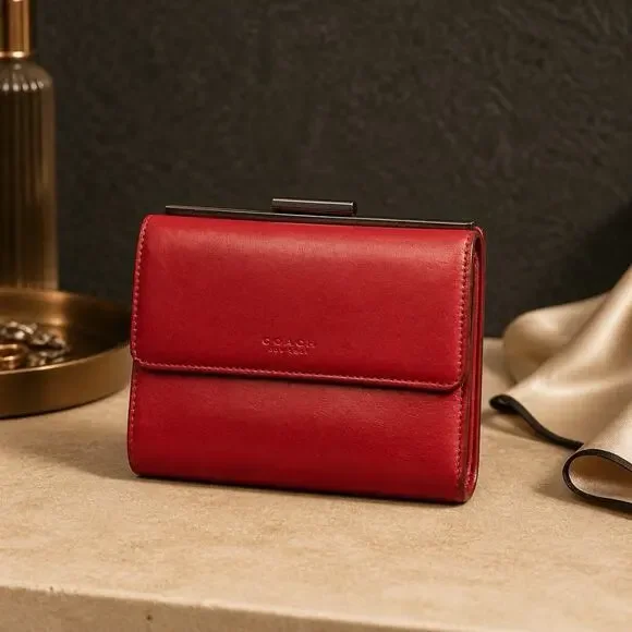 Vintage Coach Red Leather Bifold Wallet with Coin Pouch (READ)