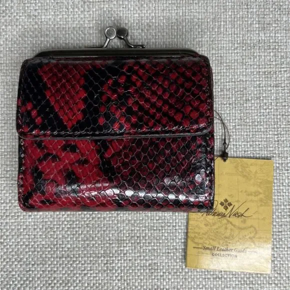 Patricia Nash NWT Astor Wallet Berry Red Italian Python Kiss Lock Cash Pocket