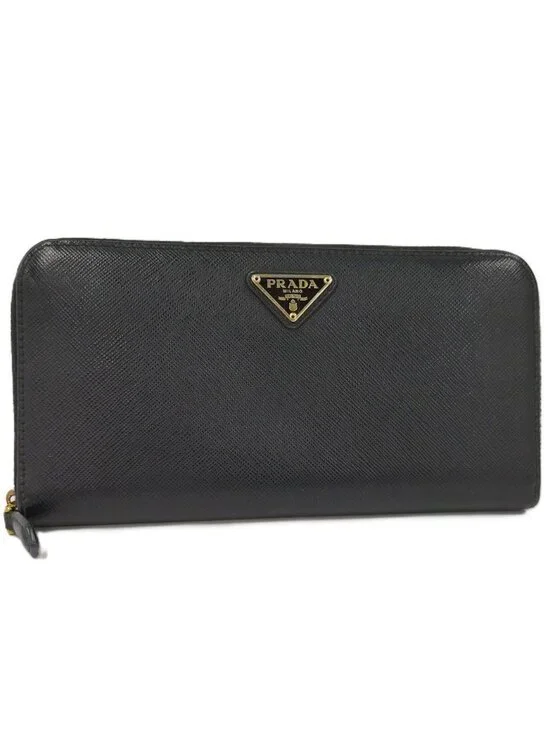 Prada Saffiano Triangle Logo Zip Around Wallet