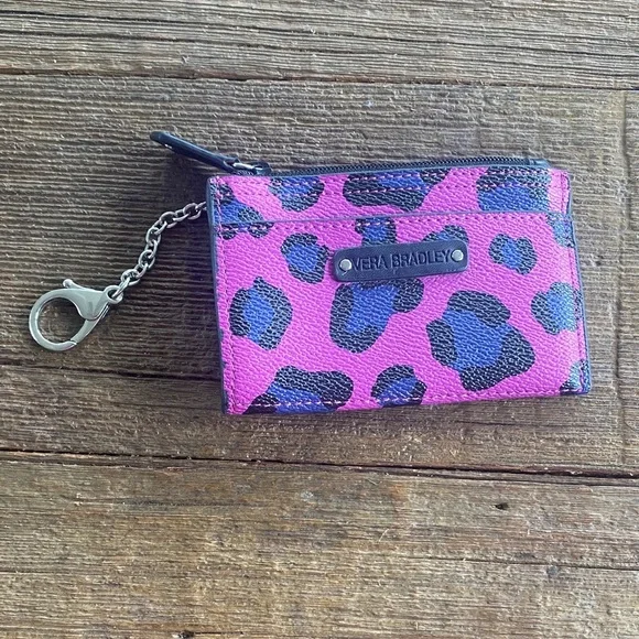 Vera Bradley purple & black cheetah print mini card holder wallet key chain