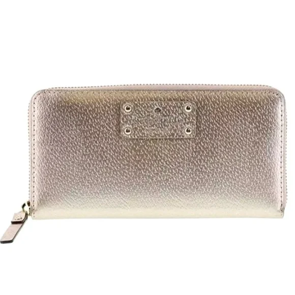KATE SPADE New York Wellesley Neda Rosegold Leather Zip Around Wallet Cl…