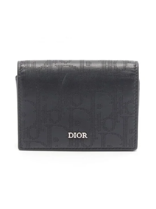 Dior Card Case Oblique Perforated Black Leather