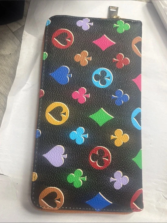 Multicolor Monogram Zip Wallet - Black Background