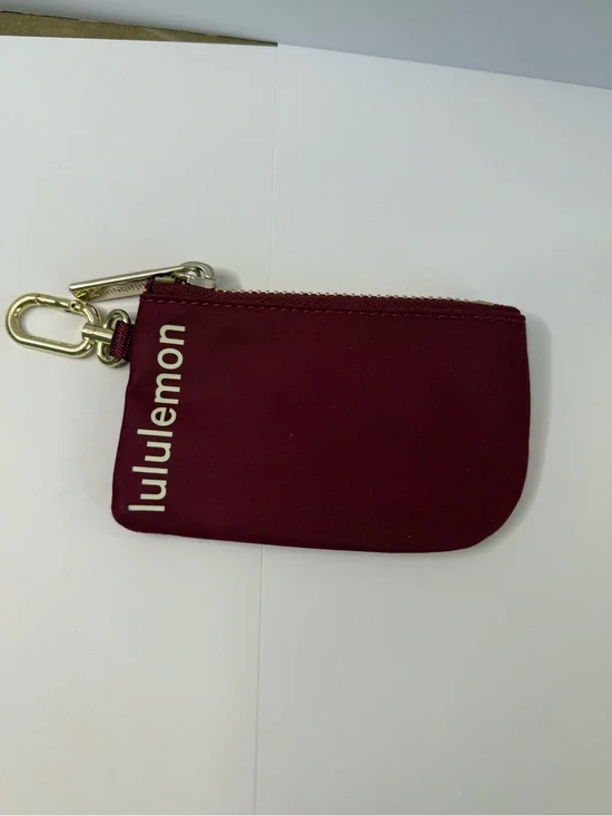 Lululemon Burgundy Zip Coin Pouch Keychain Wallet Gold Hardware