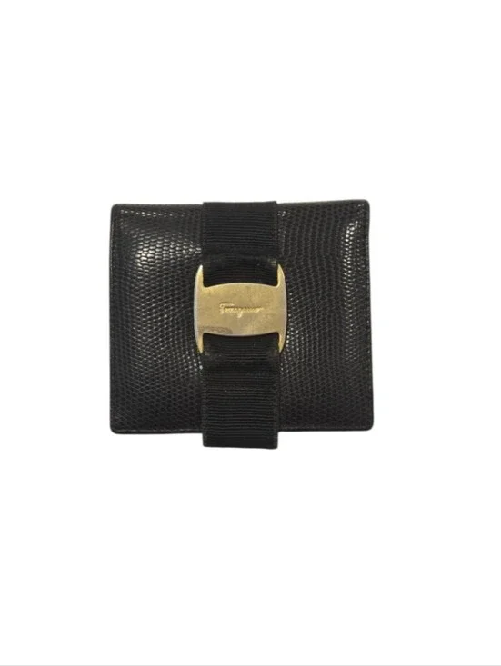 Salvatore Ferragamo Black Leather Wallet with Gold Logo Plaque