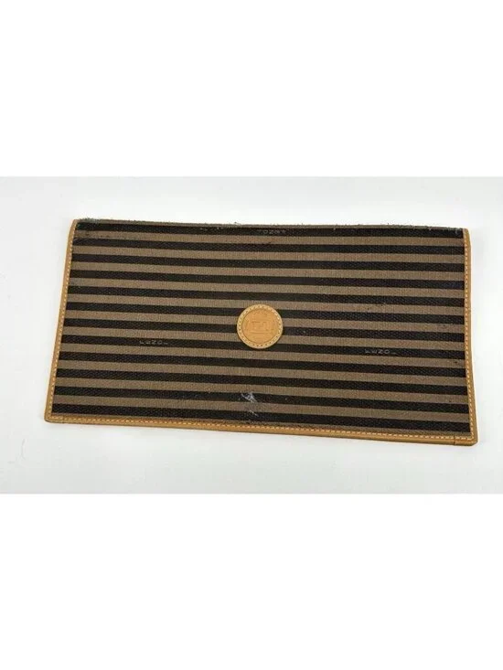 vintage FENDI PEQUIN stripe portfolio clutch wallet document holder italy