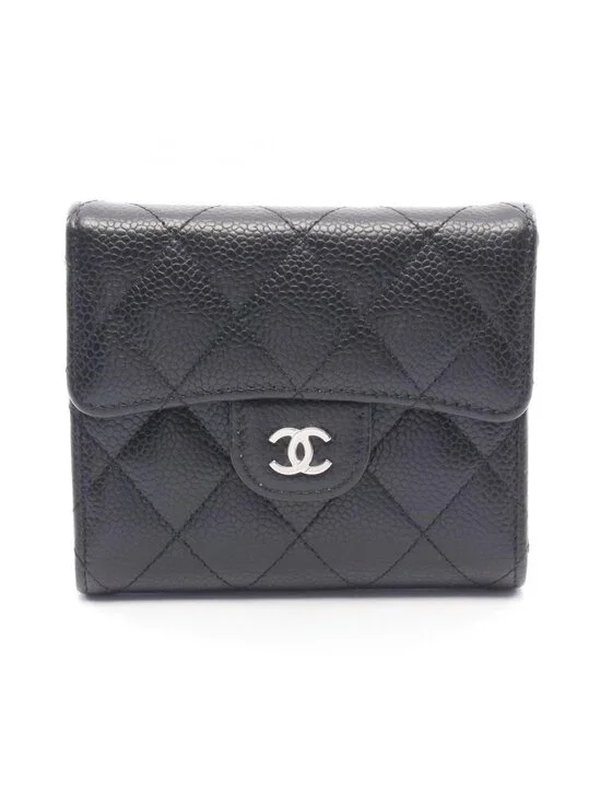 Chanel Trifold Wallet Classic Small Flap Black Caviar Leather Quilted