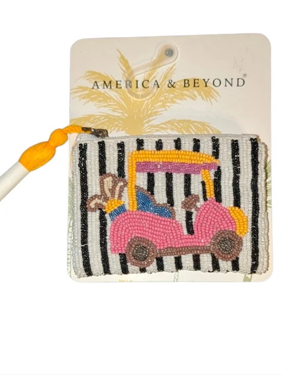 🤍▪️America  & Beyond ▪️Beaded Pink Golf Cart Beaded Coin Pouch