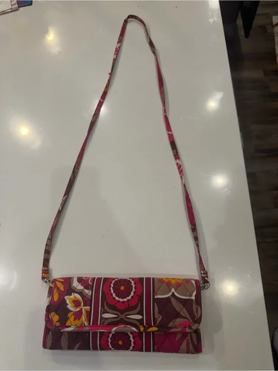 Vera Bradley Pink Maroon Floral Quilted Crossbody Wallet