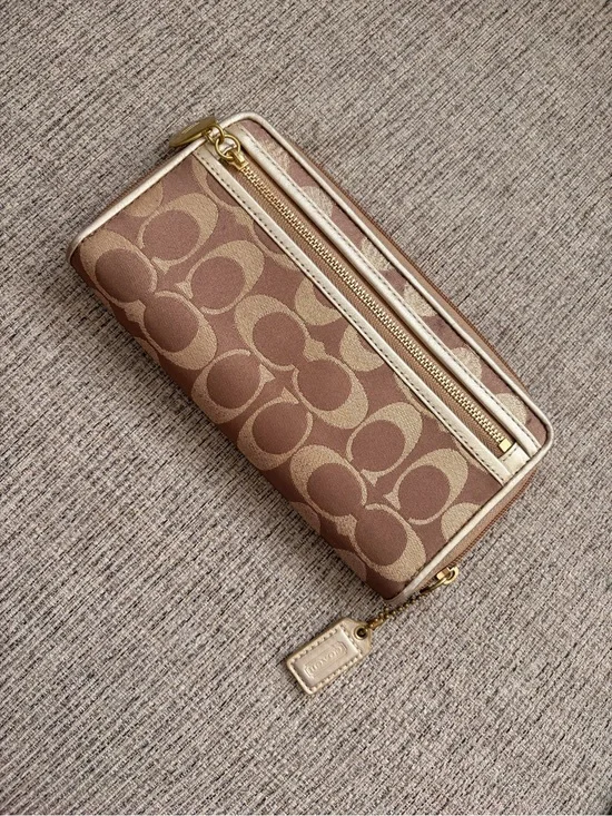 Coach Brown and Tan Signature Zip Wallet