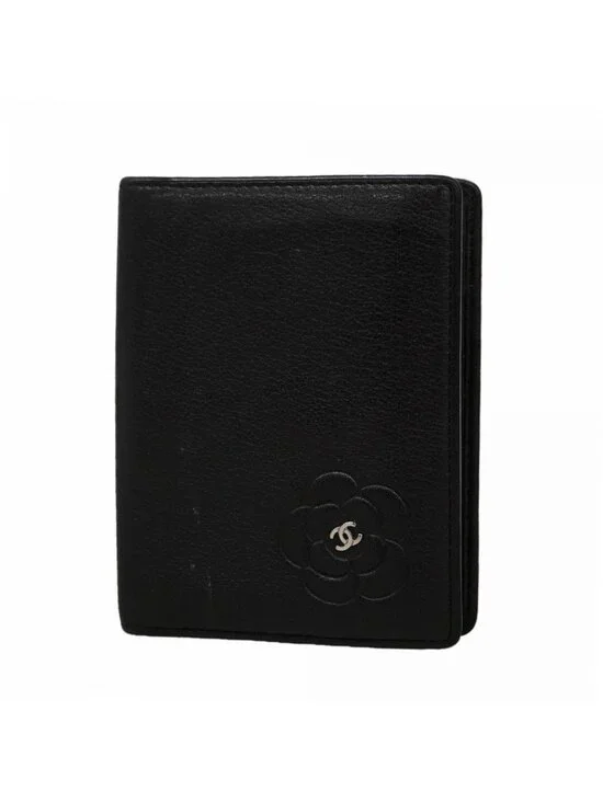 Chanel Card Case Camellia Lambskin Black Silver