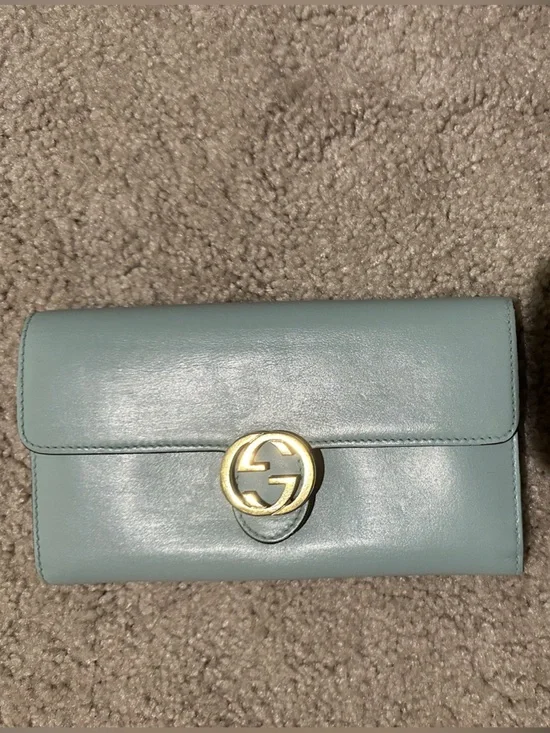 Gucci Pale Blue Leather Wallet with Gold Interlocking G