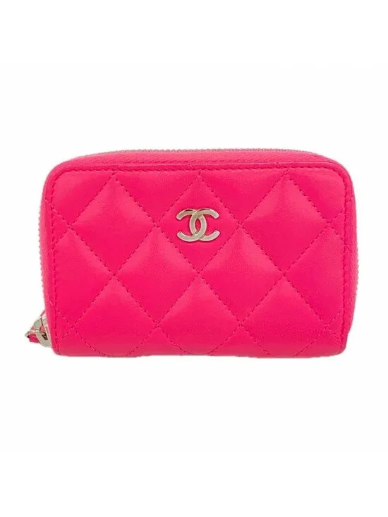 Chanel Coin Case Quilted Lambskin Pink Silver