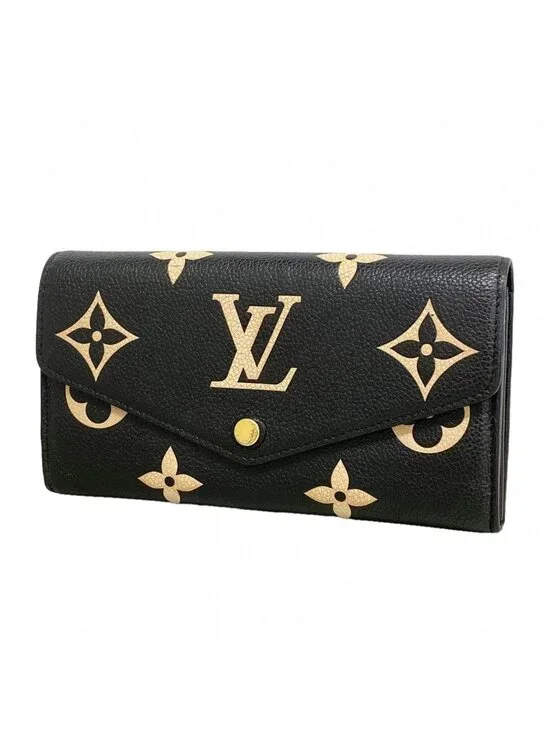 Louis Vuitton Wallet Monogram Empreinte Bicolor Portefeuille Sarah Black Beige