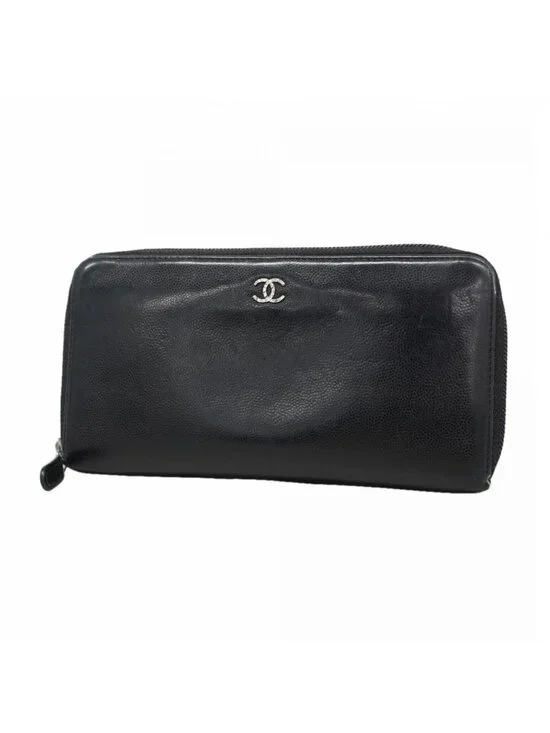 Chanel Wallet Leather Black Silver