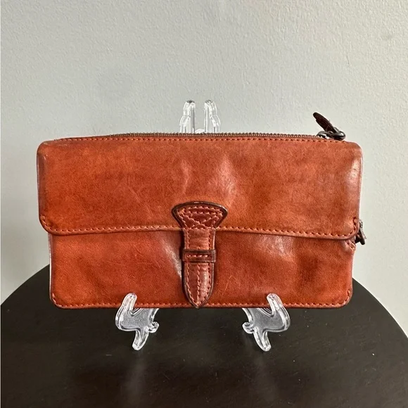 Dakota Leather Long Wallet – Brown / Burnt Orange