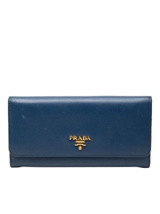 Prada Bifold Wallet Blue Saffiano Leather