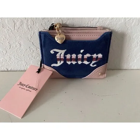 Juicy Couture Retro Vibe Bifold Wallet Pull Out Card Case Regal‎ Blue Velour NEW