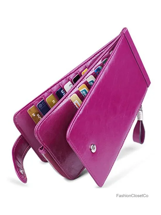 Large RFID Bifold Wallet with 25 Card Slots and Zipper Pocket