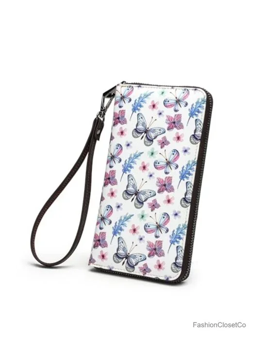 RFID Zipper Wallets for Women PU Leather Credit Card Holder Travel Wristlet