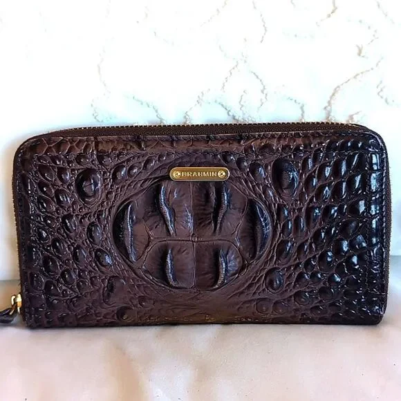 BRAHMIN Vintage SURI BROWN MELBOURNE GENUINE LEATHER ZIP AROUND WALLET