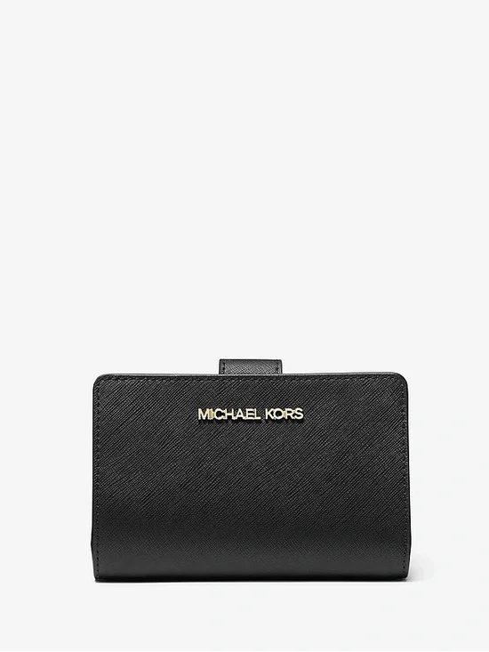 Michael Kors Jet Set Travel Medium Bifold Zip Coin Wallet Black Leather NWT