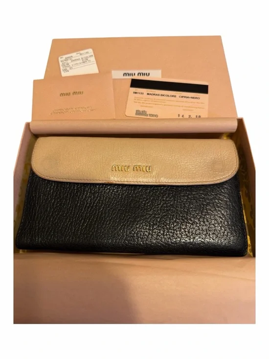 Miu Miu Madras Bicolor Textured Goatskin Wallet