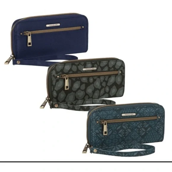 Travelon Set of‎ 3 RFID Wallets with Gift Boxes Blue Combo Zip Top Lined New