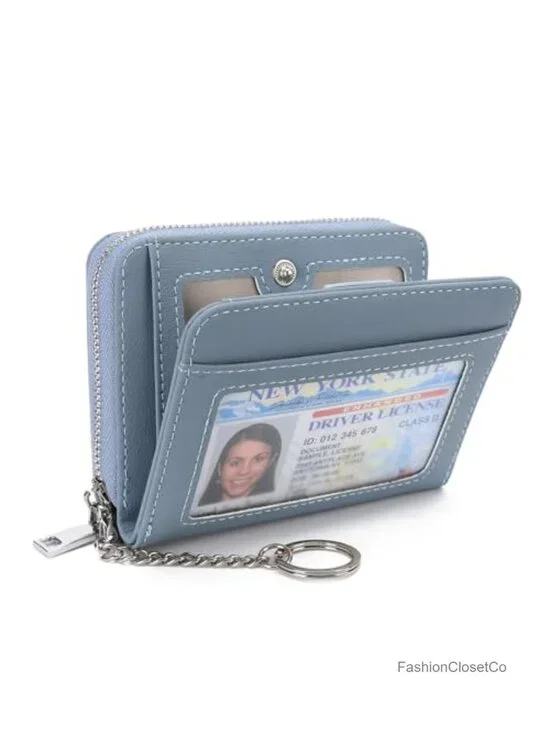 RFID Blocking Leather Wallet with ID Window & Zipper Coin Pocket