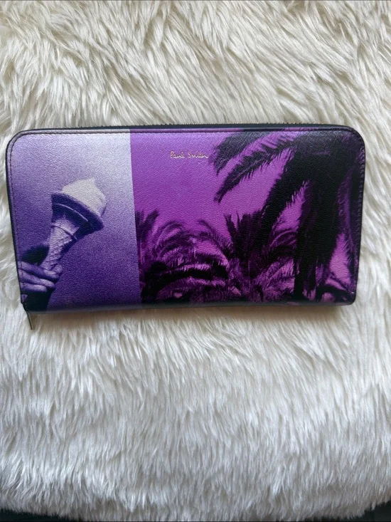 Paul Smith Purple and Black Palm-Print Zip Wallet