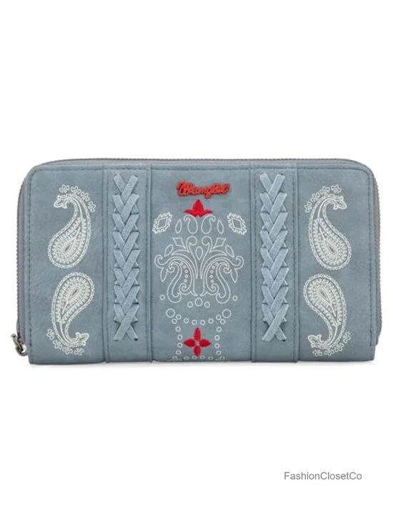 Bifold Wristlet Wallet with Paisley Pattern Faux Leather RFID Protected